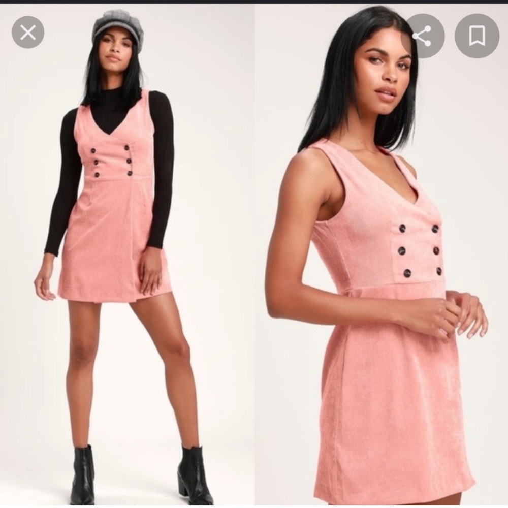 Lulus NWT Benton dusty pink corduroy button up sleeveless mini dress